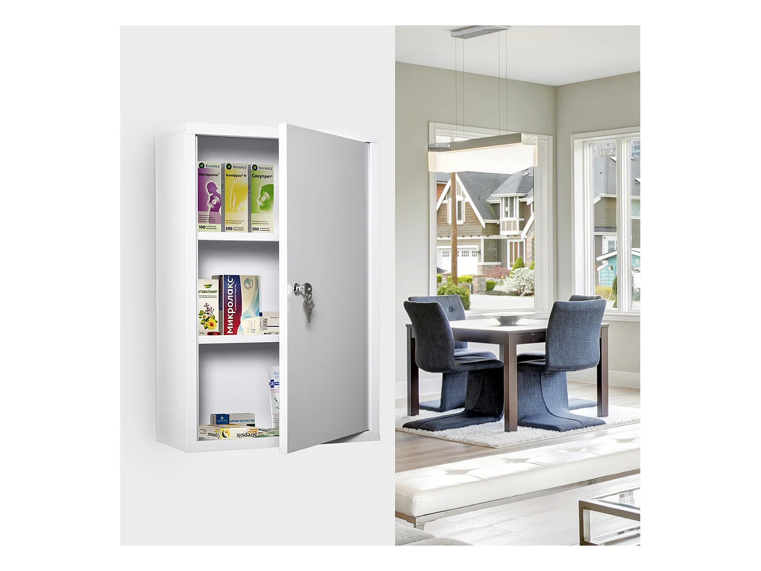Armoire à pharmacie 2 étagères 3 niveaux verrouillable dim. 40L x 18l x 60H cm 2 clés métal blanc