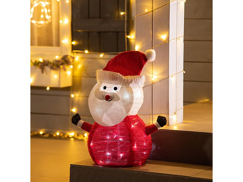 Père Noël Lumineux LED 51H cm - décoration de Noël LED - décoration Lumineuse de Noël - 30 LEDs 3 Clignotantes - Blanc Froid
