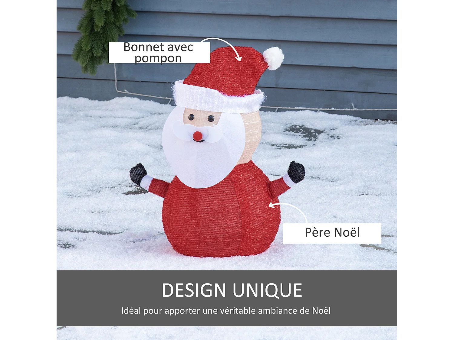 Père Noël Lumineux LED 51H cm - décoration de Noël LED - décoration Lumineuse de Noël - 30 LEDs 3 Clignotantes - Blanc Froid