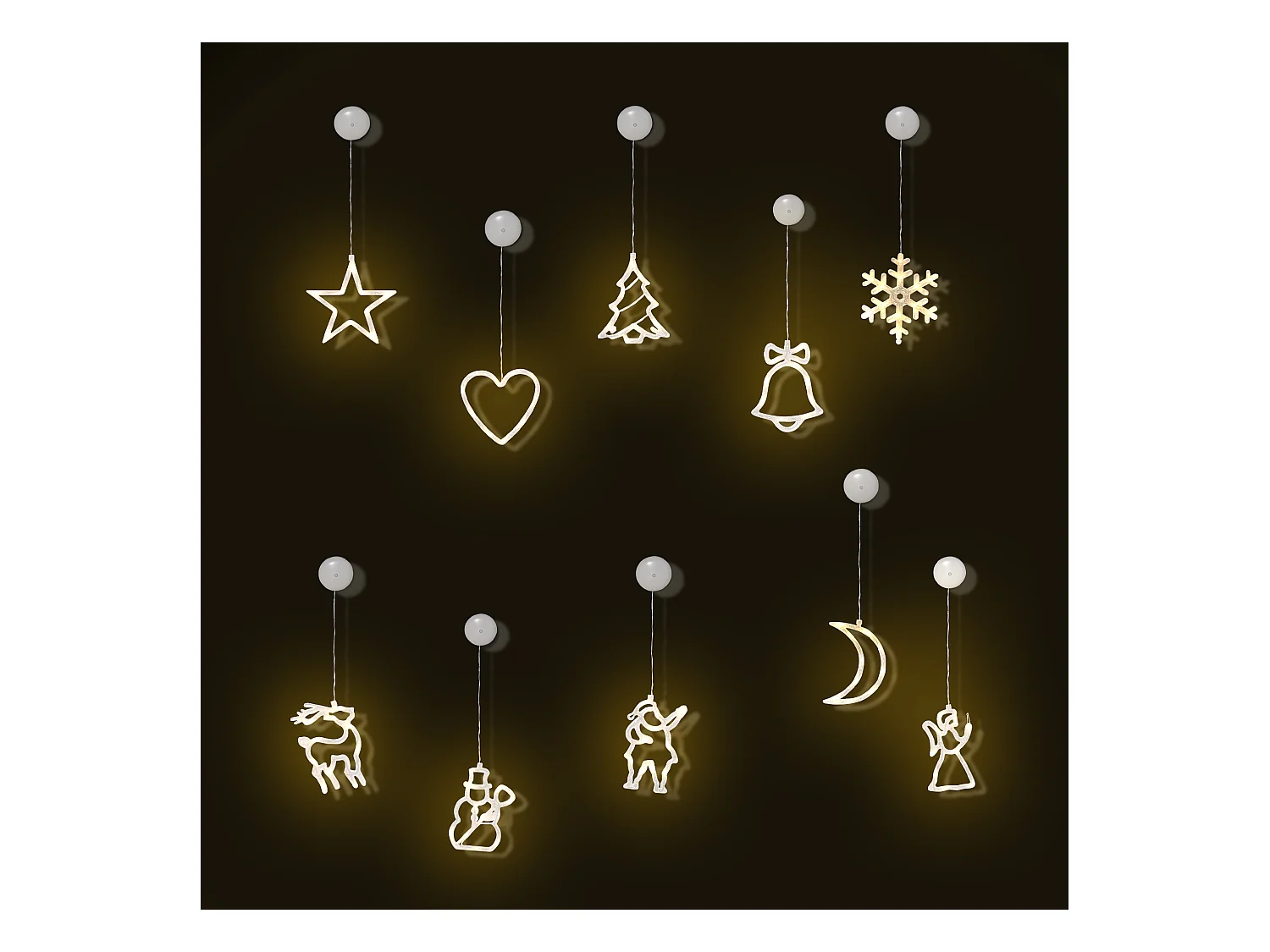 Décoration de Noël LED - décoration Lumineuse de Noël pour fenêtre - Silhouettes Noël pour fenêtre - 18 pièces avec ventouses - Blanc Chaud