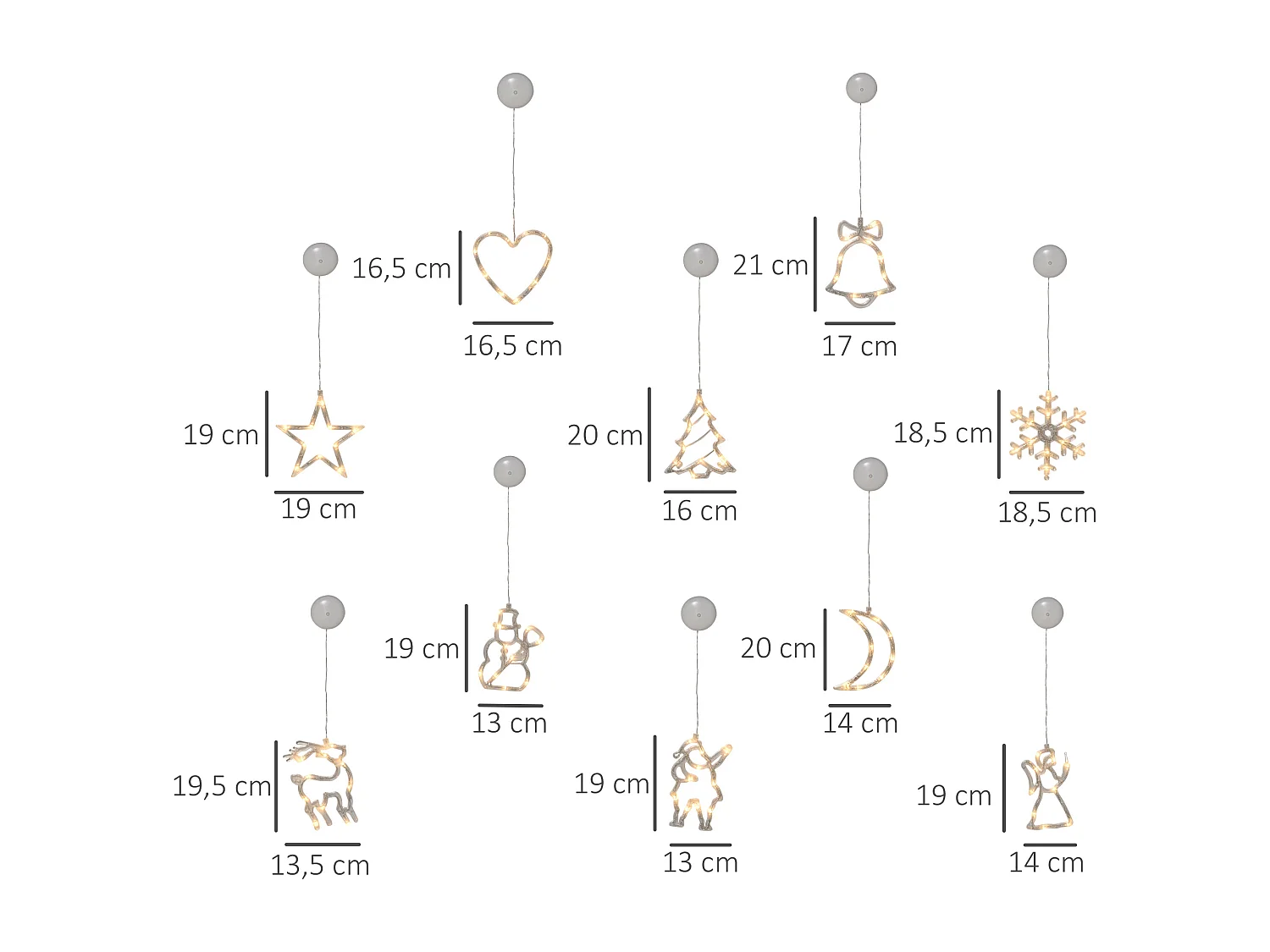 Décoration de Noël LED - décoration Lumineuse de Noël pour fenêtre - Silhouettes Noël pour fenêtre - 18 pièces avec ventouses - Blanc Chaud