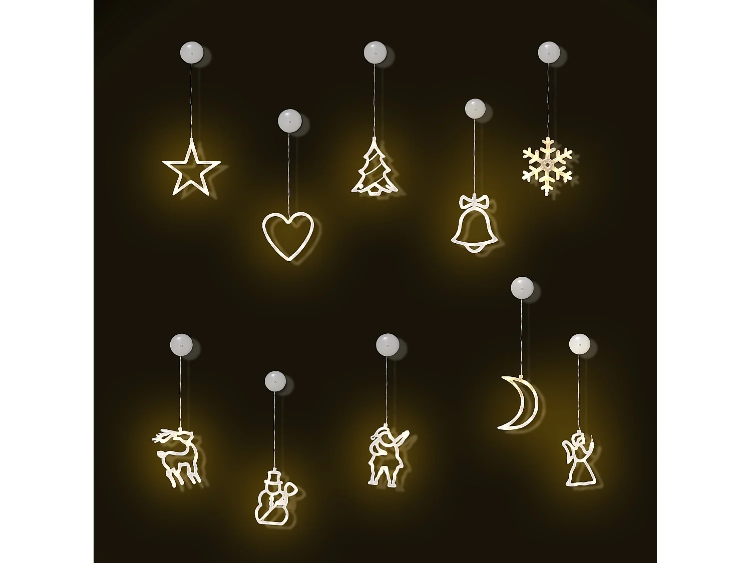 3 Guirlandes Lumineuses LED De Noël à Ventouses - Motifs Lunaire, Bonhomme De Neige, Étoile, Alimentation Piles