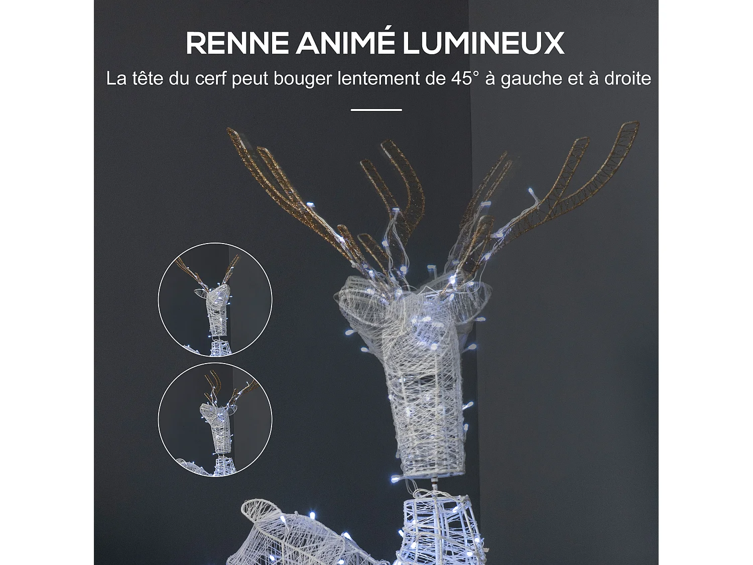 Déco renne de Noël lumineux - Silhouette renne lumineux - décoration LED extérieure de Noël - 92 LED blanc froid