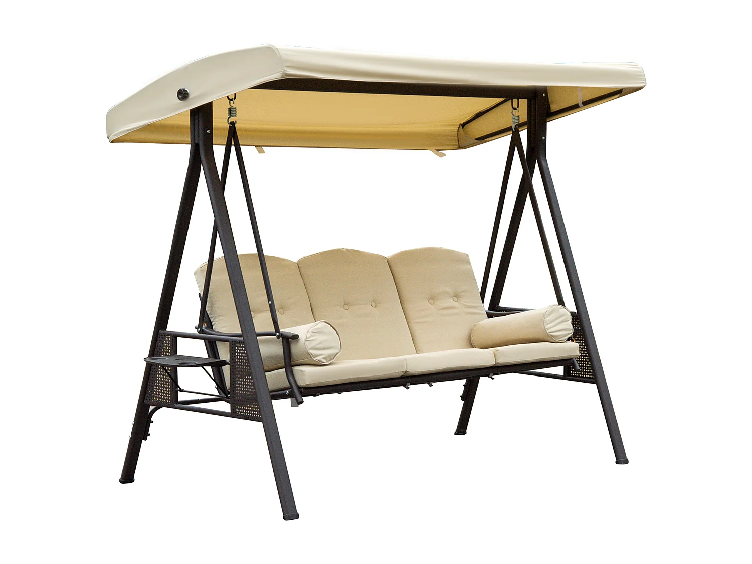 Balancelle de jardin 3 places grand confort toit inclinaison réglable coussins plateaux rétractables polyester filé beige