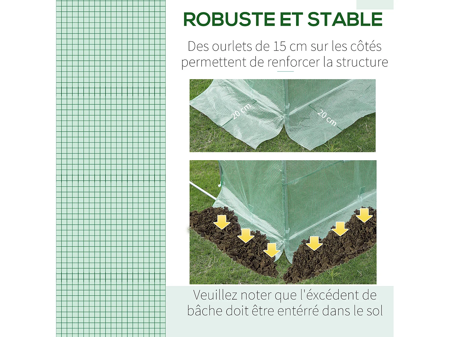 Bâche de rechange serre tunnel 6 m², bâche dim. 3L x 2l x 2H m PE anti-UV imperméable 6 fenêtres + porte enroulable zippée vert