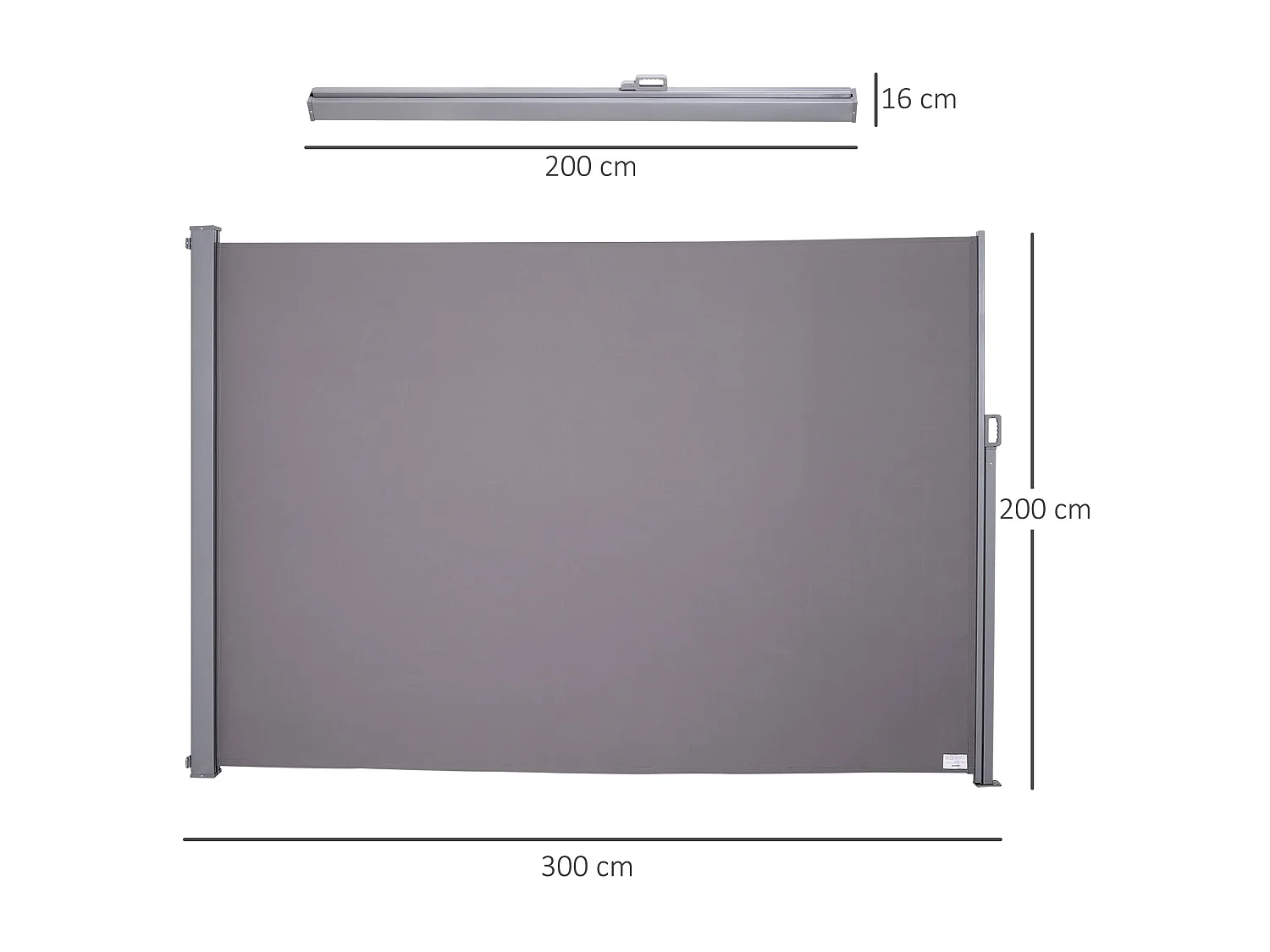 Store latéral brise-vue paravent rétractable dim. 3L x 2H m alu. polyester anti-UV haute densité 280 g/m² gris