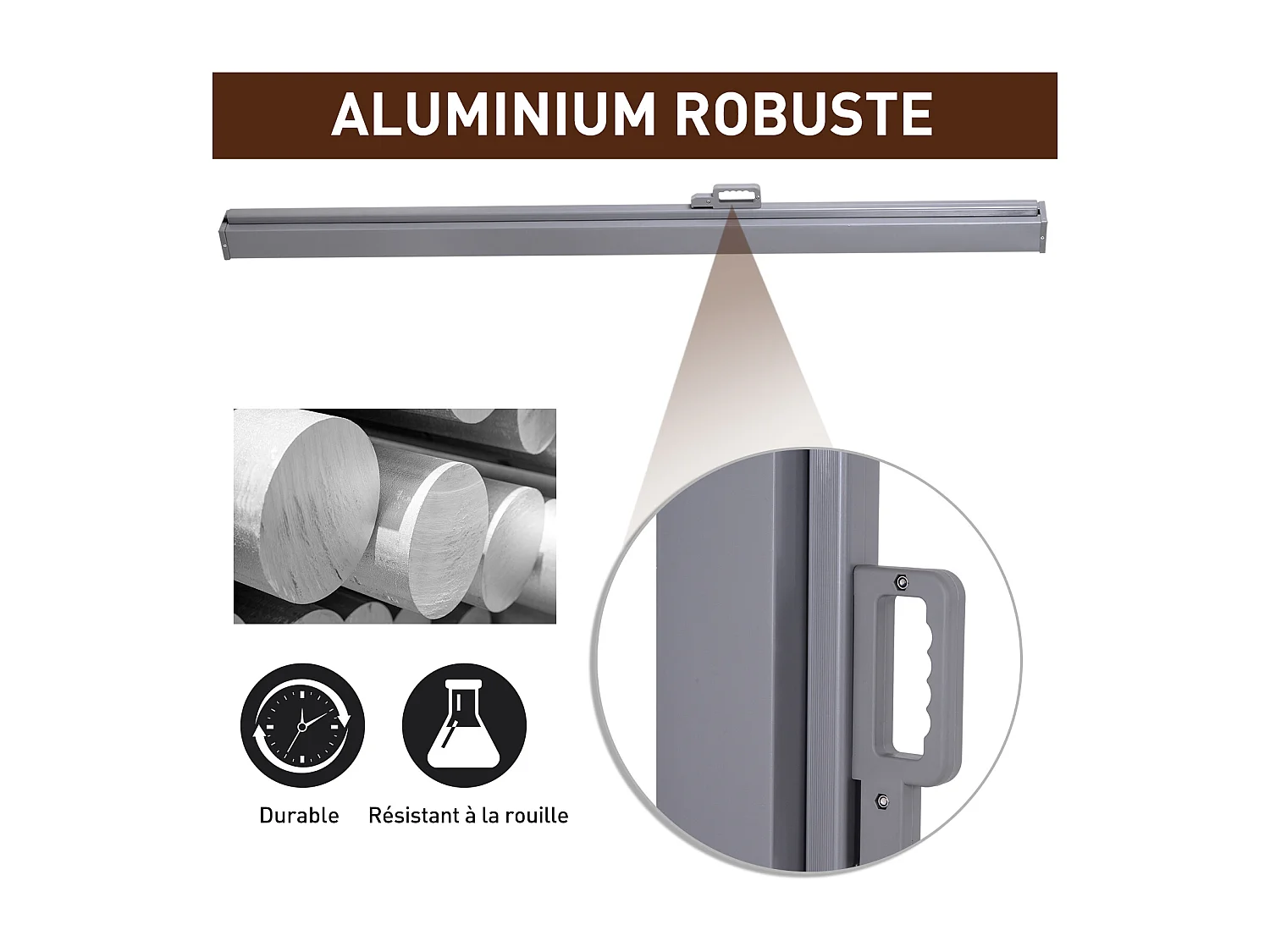 Store latéral brise-vue paravent rétractable dim. 3L x 2H m alu. polyester anti-UV haute densité 280 g/m² gris
