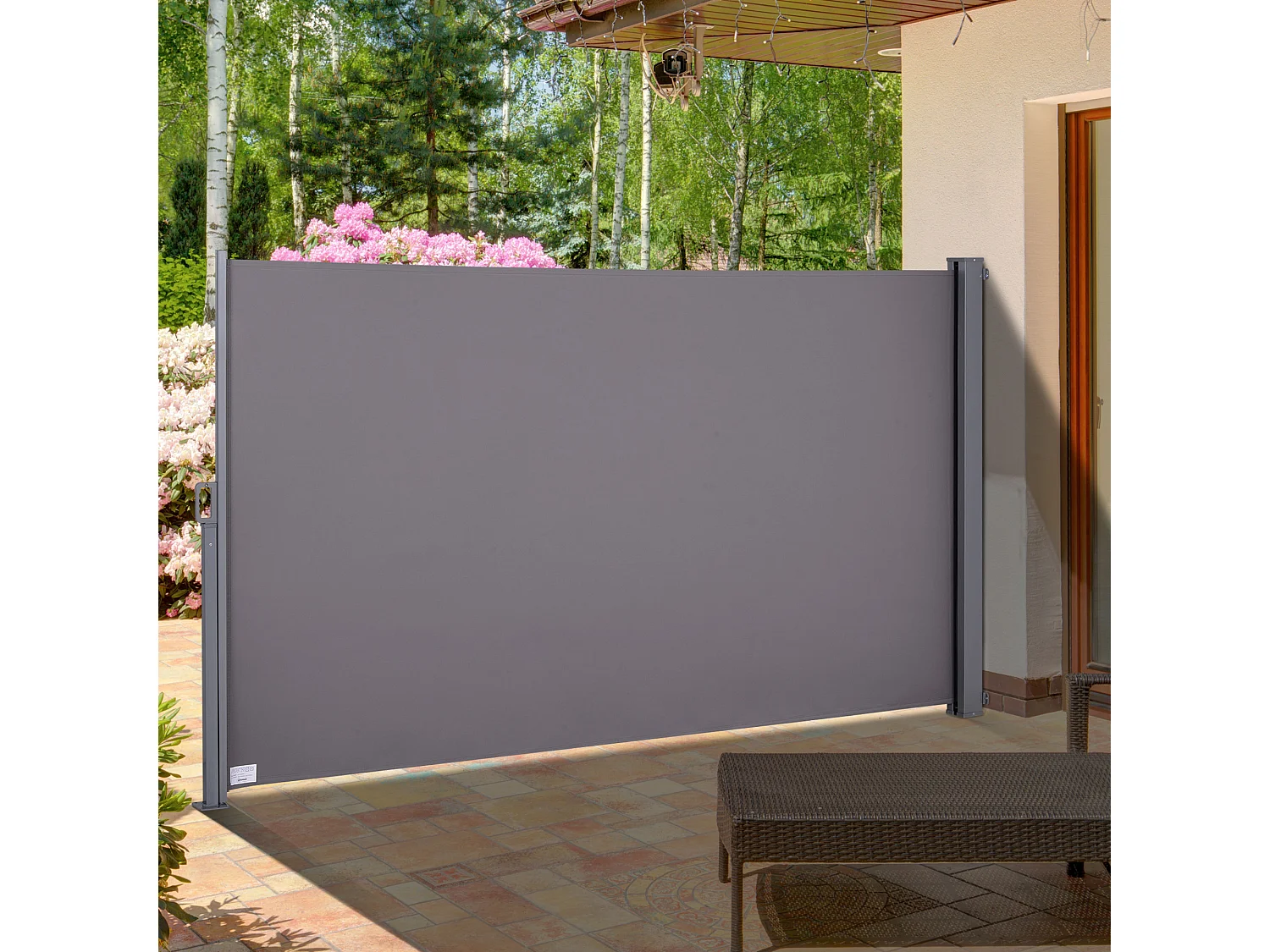 Store latéral brise-vue paravent rétractable dim. 3L x 2H m alu. polyester anti-UV haute densité 280 g/m² gris