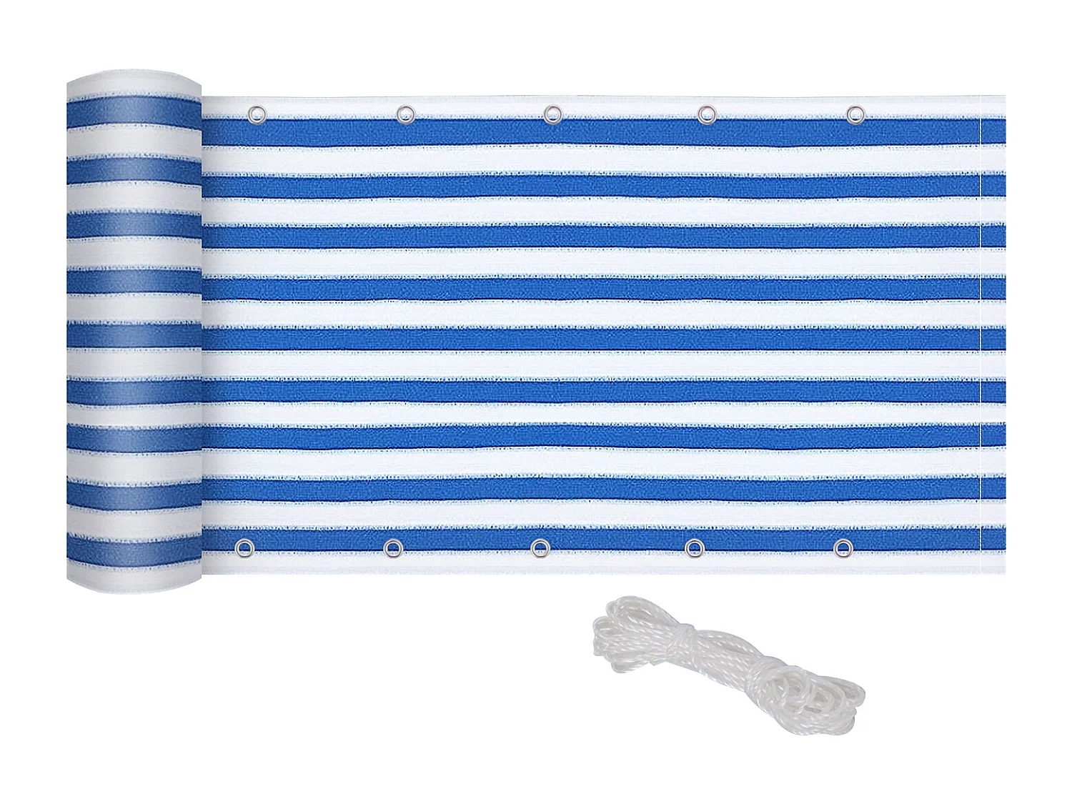 Lot de 2 brise-vue renforcés occultants HDPE haute densité 52 œillets + 4 cordons dim. 5L x 0,90H m bleu blanc rayé