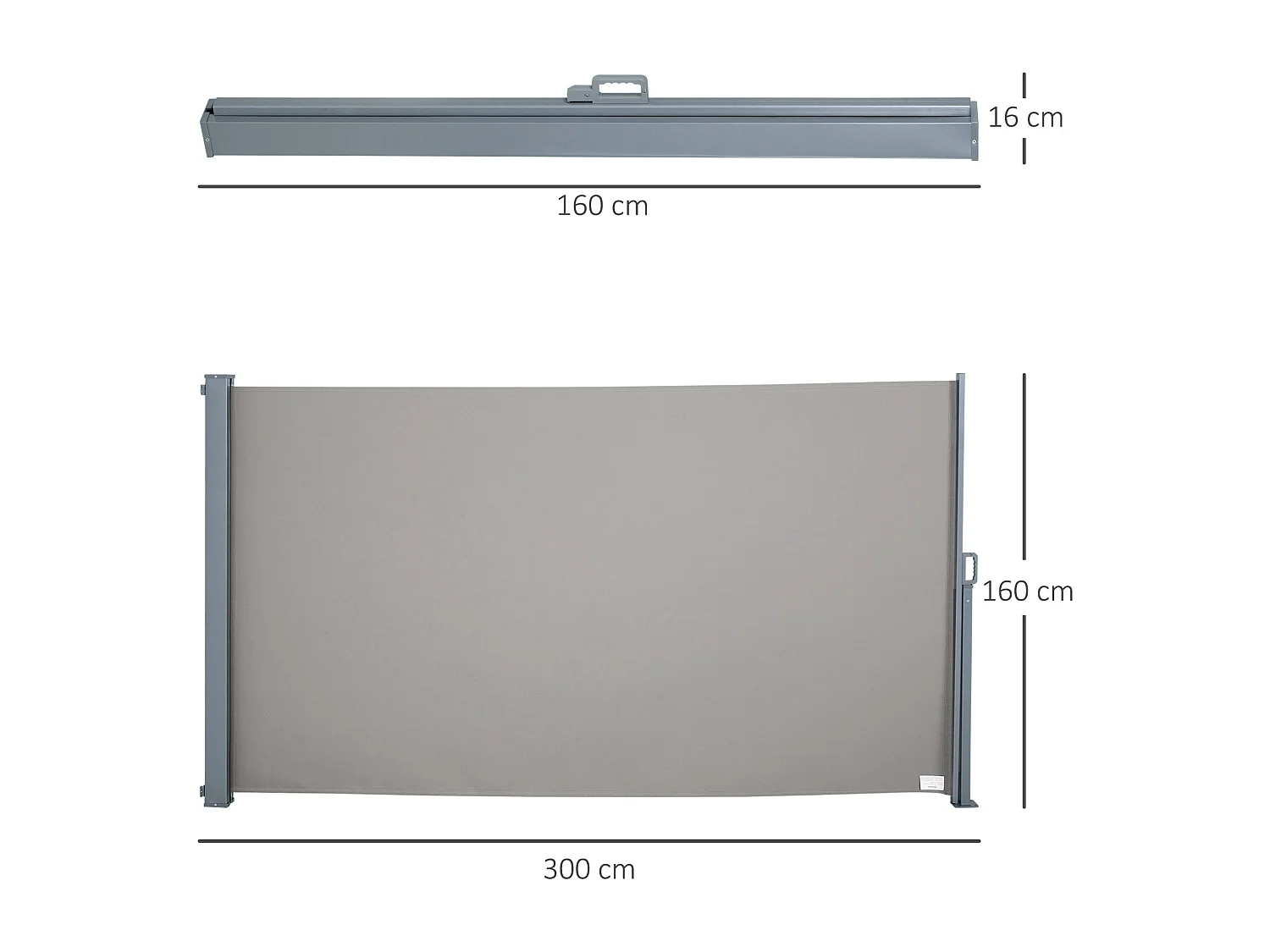 Store latéral brise-vue paravent rétractable dim. 3L x 1,60H m alu. polyester anti-UV haute densité 280 g/m² gris