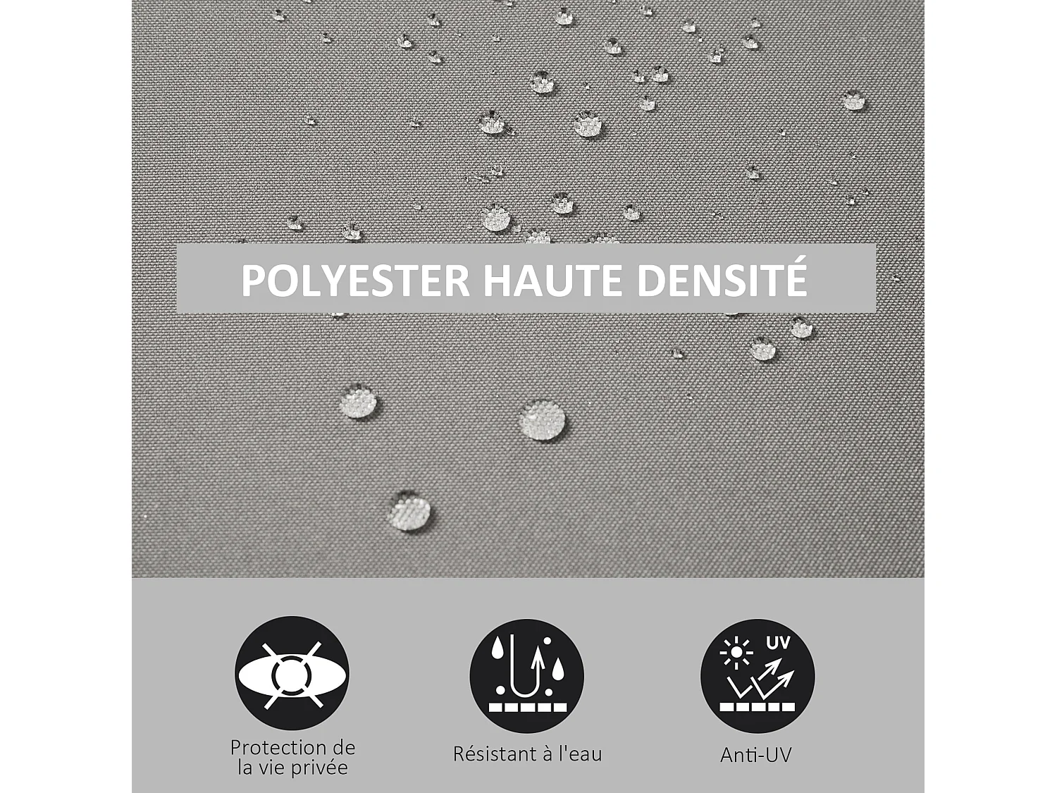 Store latéral brise-vue paravent rétractable dim. 3L x 1,60H m alu. polyester anti-UV haute densité 280 g/m² gris