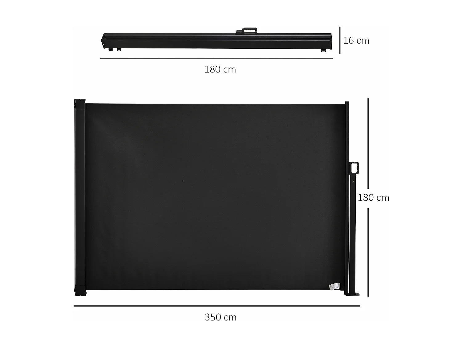 Store latéral brise-vue paravent rétractable dim. 3,5L x 1,8H m alu. polyester imperméable anti-UV haute densité 280 g/m² gris