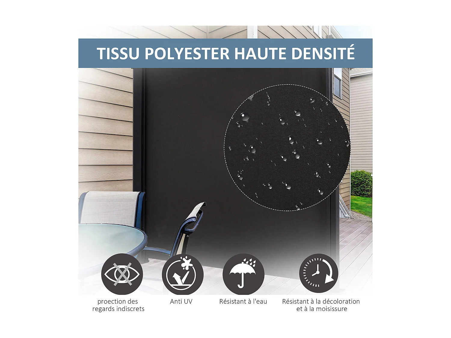 Store latéral brise-vue paravent rétractable dim. 3,5L x 1,8H m alu. polyester imperméable anti-UV haute densité 280 g/m² gris