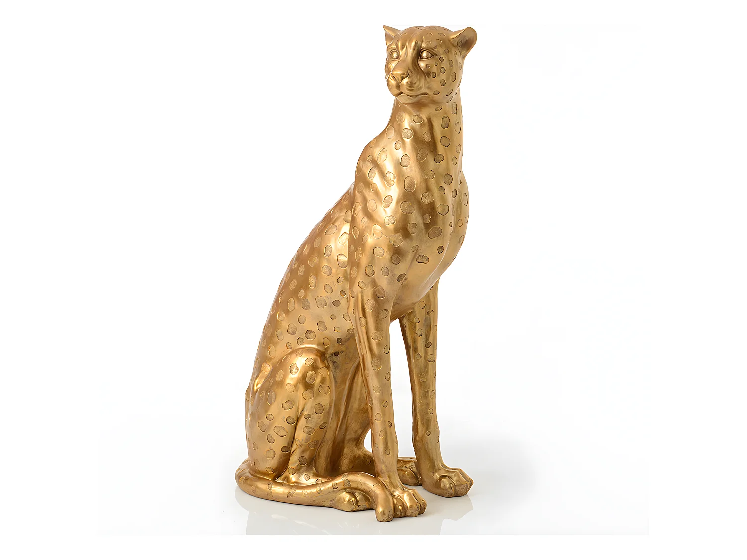 Guépard assis H: 100 cm doré en résine