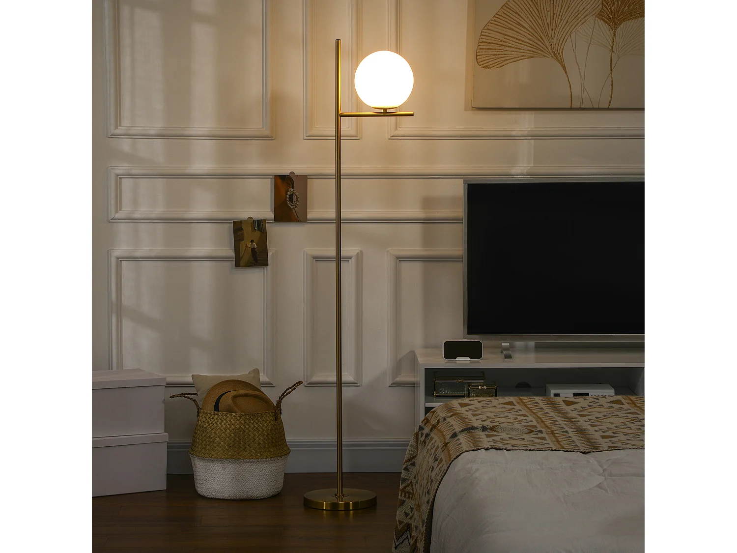 Lampadaire globe design néo-rétro max. 40 W 159H cm métal doré