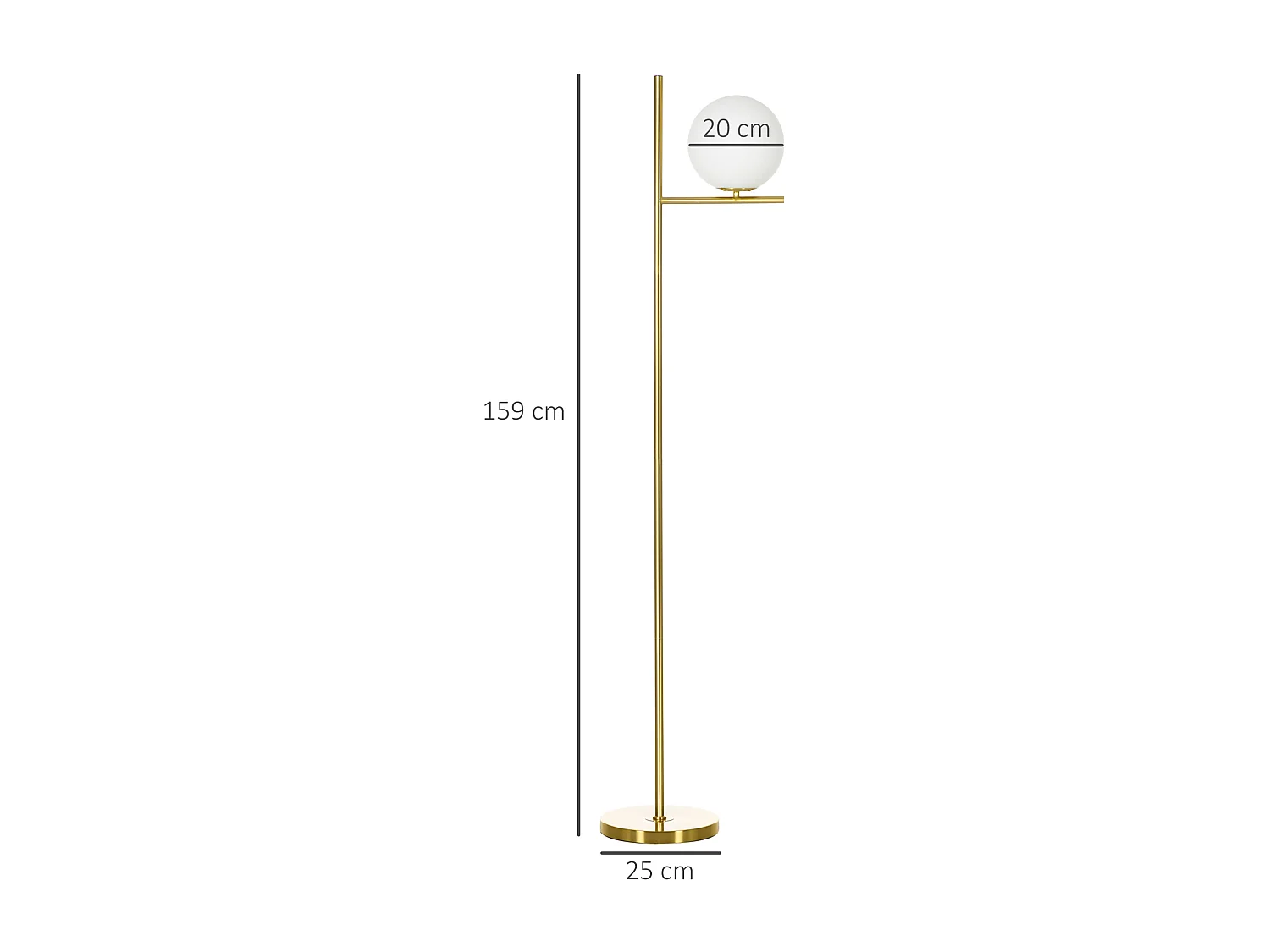 Lampadaire globe design néo-rétro max. 40 W 159H cm métal doré