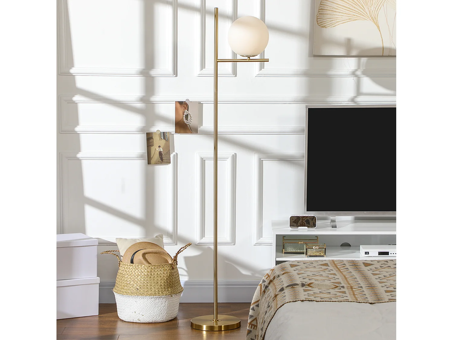 Lampadaire globe design néo-rétro max. 40 W 159H cm métal doré