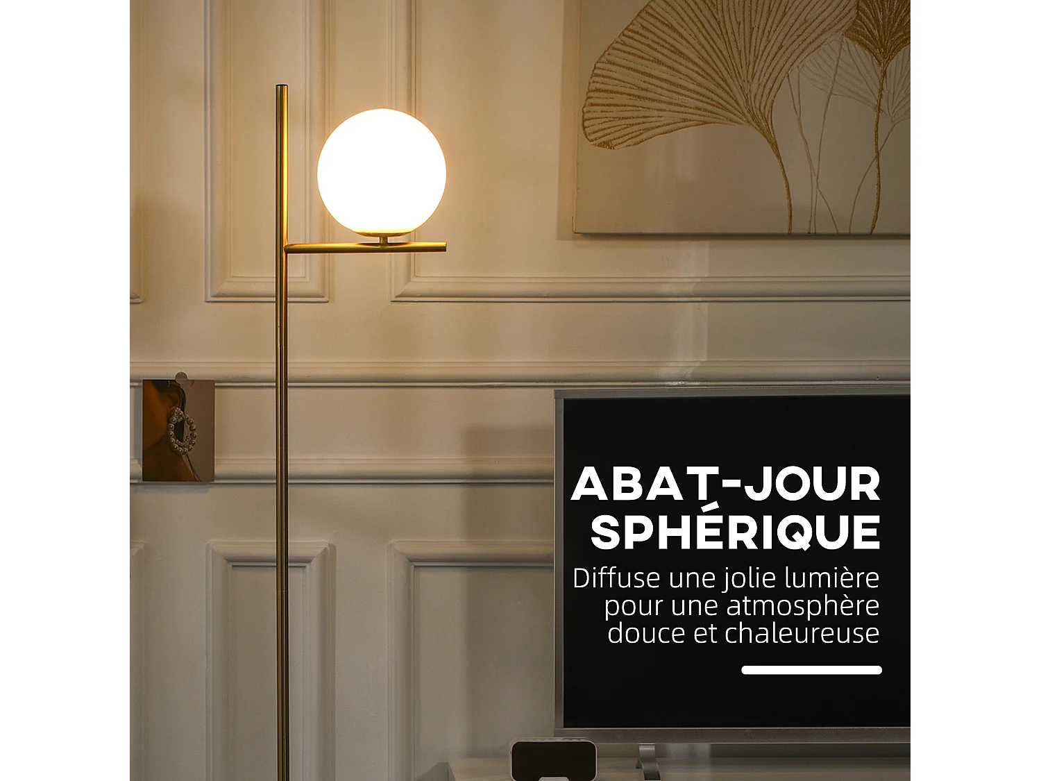 Lampadaire globe design néo-rétro max. 40 W 159H cm métal doré