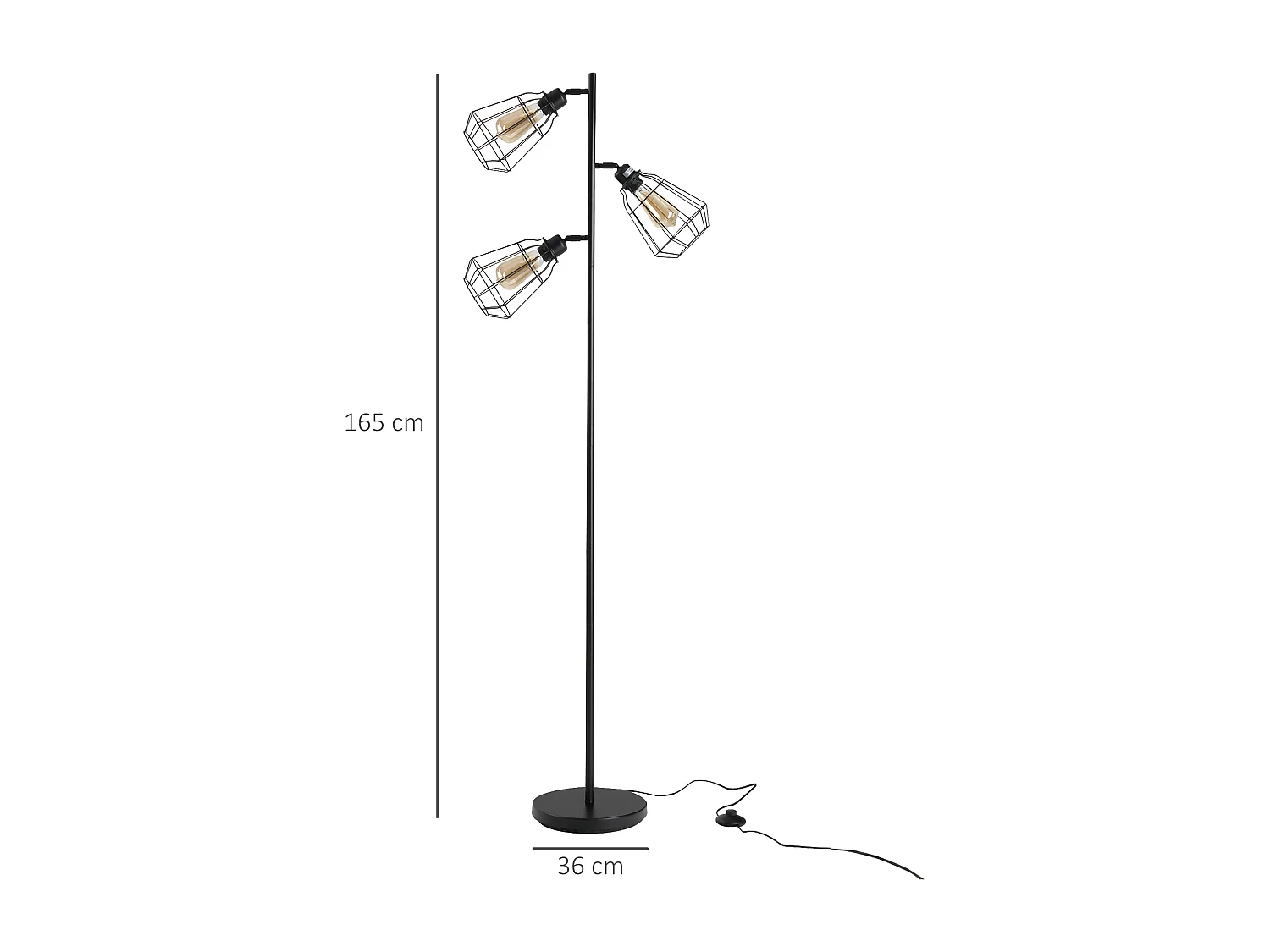 Lampadaire design industriel 3 ampoules max. 40 W abat-jour cage métal noir