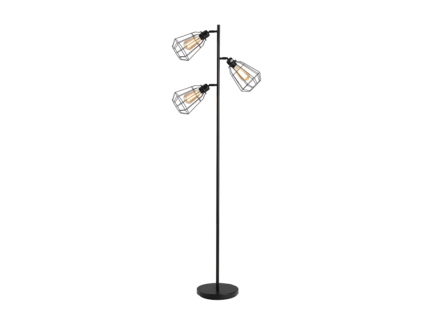 Lampadaire design industriel 3 ampoules max. 40 W abat-jour cage métal noir