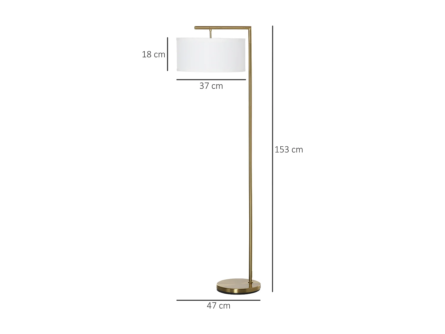 Lampadaire design néo-rétro max. 40 W 153H cm abat-jour circulaire aspect lin blanc piètement structure métal doré