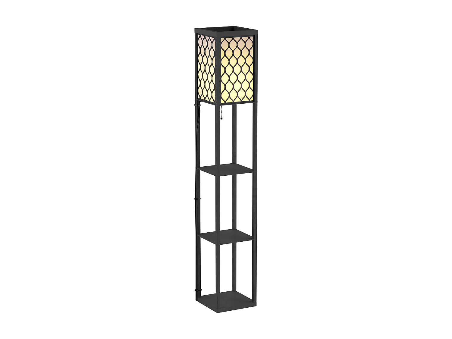 Lampadaire étagère lampe étagère 26L x 26l x 160H cm 3 étagères 4 niveaux MDF noir motif nid d'abeille