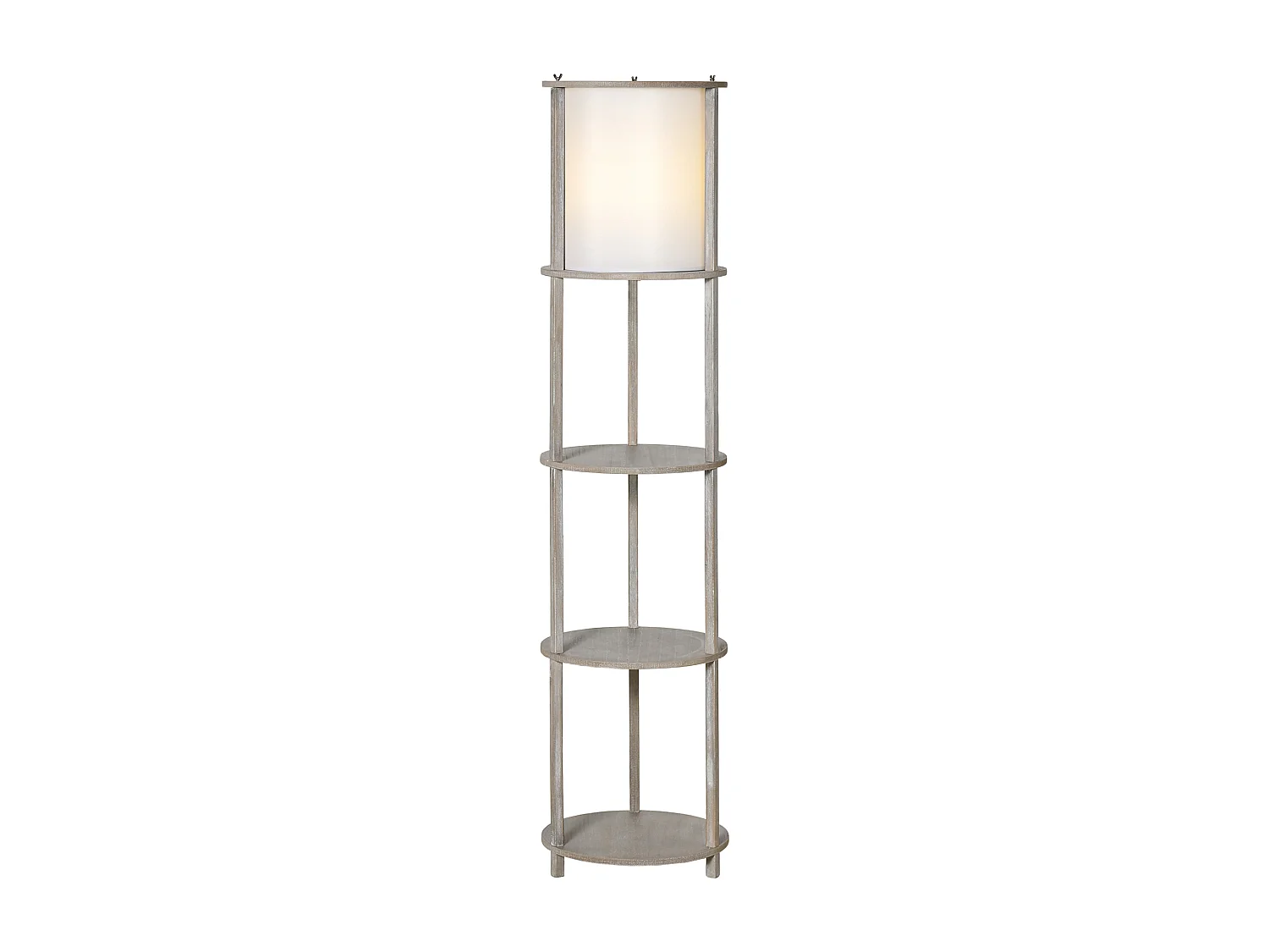 Lampadaire design contemporain 3 étagères intégrées 40 W max. dim. Ø 35 x 154H cm pin gris effet vieilli abat-jour polyester coton blanc
