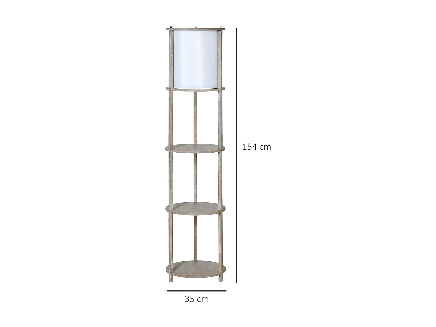 Lampadaire design contemporain 3 étagères intégrées 40 W max. dim. Ø 35 x 154H cm pin gris effet vieilli abat-jour polyester coton blanc