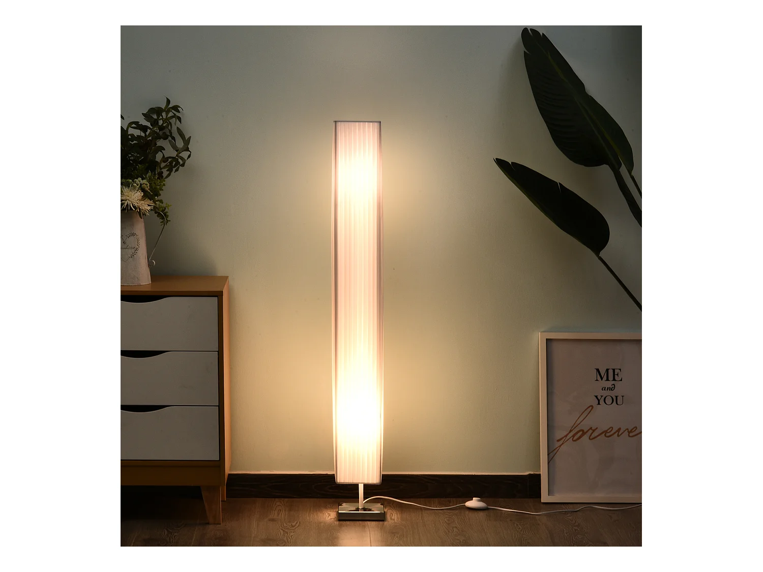 Lampe lampadaire colonne sur pied moderne lumière tamisée 40 W 14L x 14l x 120H cm inox blanc