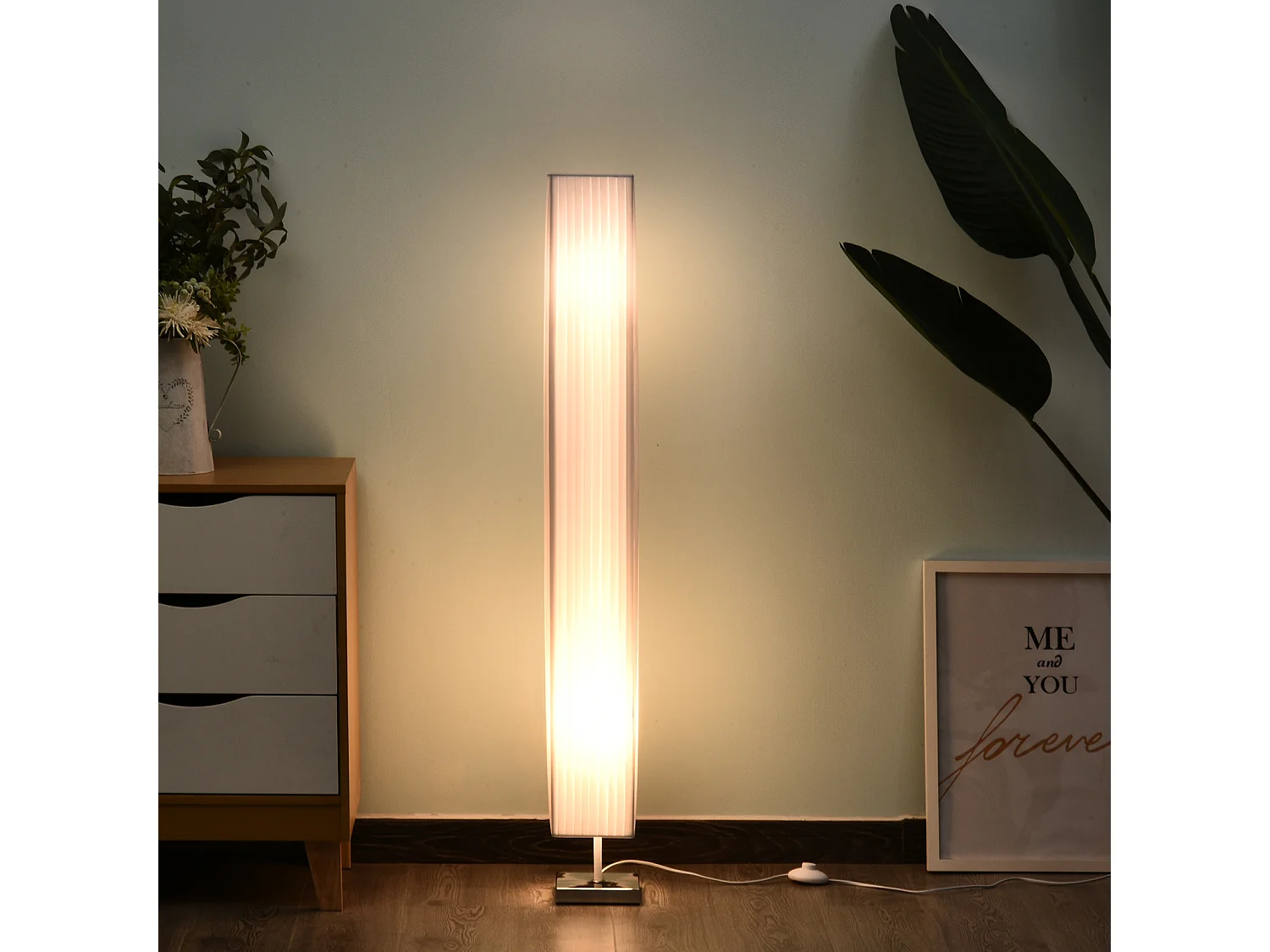 Lampe lampadaire colonne sur pied moderne lumière tamisée 40 W 14L x 14l x 120H cm inox blanc