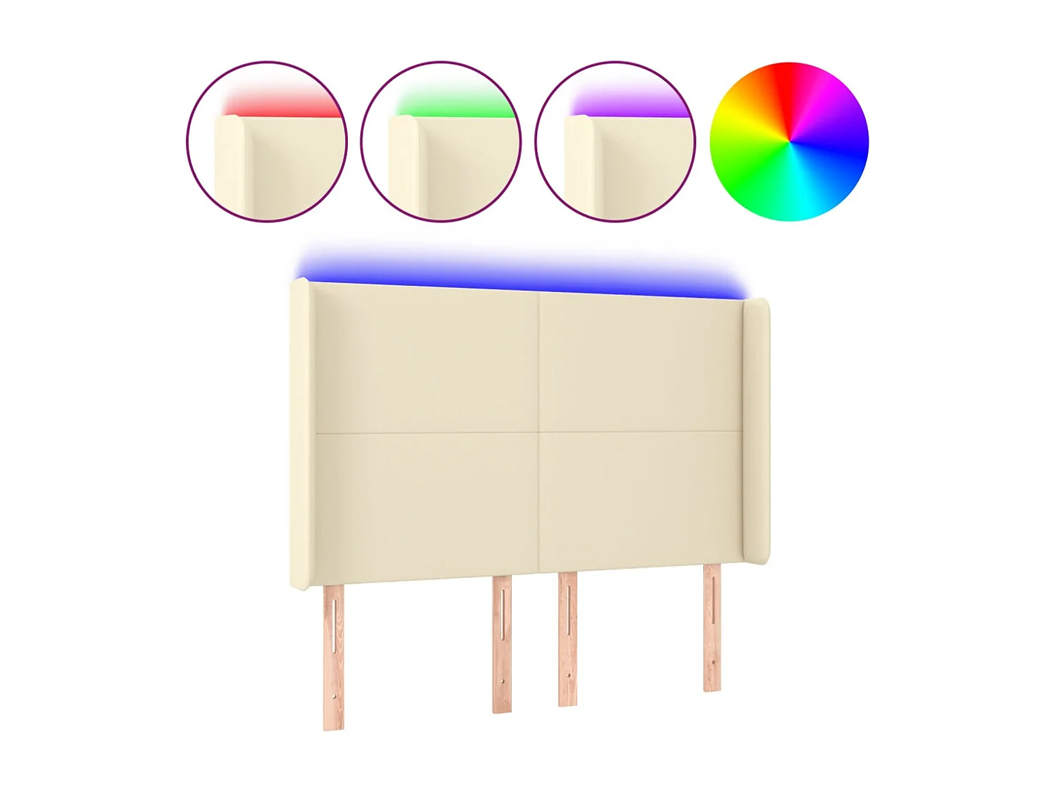 LED - Kopfteil für Bett | Bett-Kopfteil Creme 147x16x118/128 cm Kunstleder  -MN604310