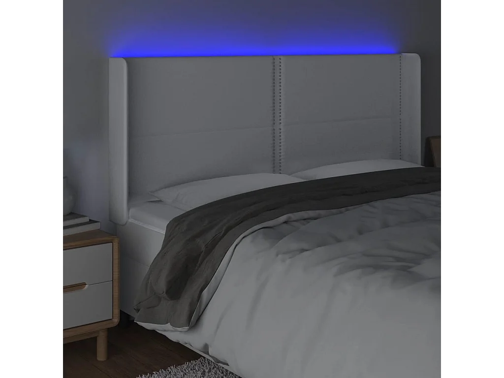 LED - Kopfteil für Bett | Bett-Kopfteil Weiß 163x16x118/128 cm Kunstleder -MN359402