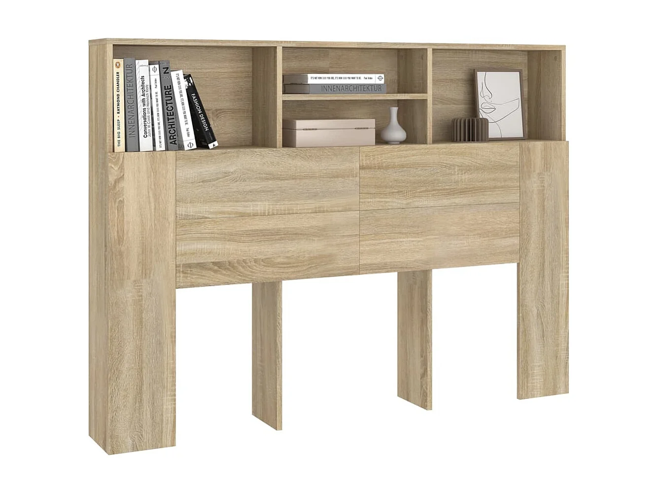 Kopfteil für Bett | Bett-Kopfteil mit Ablagen Sonoma-Eiche 140x19x103,5 cm -MN226517