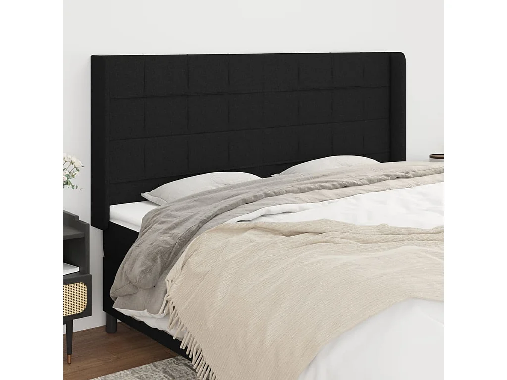 Kopfteil für Bett | Bett-Kopfteil mit Ohren Schwarz 163x16x118/128 cm Stoff  -MN698332