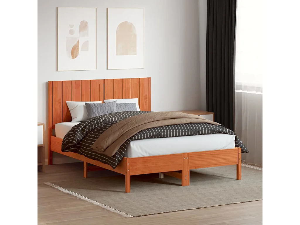 Kopfteil für Bett | Bett-Kopfteil Wachsbraun 135 cm Massivholz Kiefer -MN274155