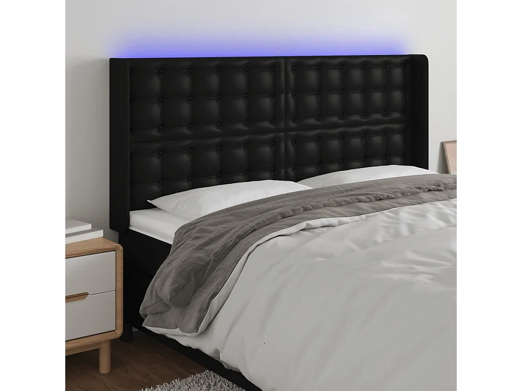 LED - Kopfteil für Bett | Bett-Kopfteil Schwarz 147x16x118/128 cm Kunstleder -MN873710