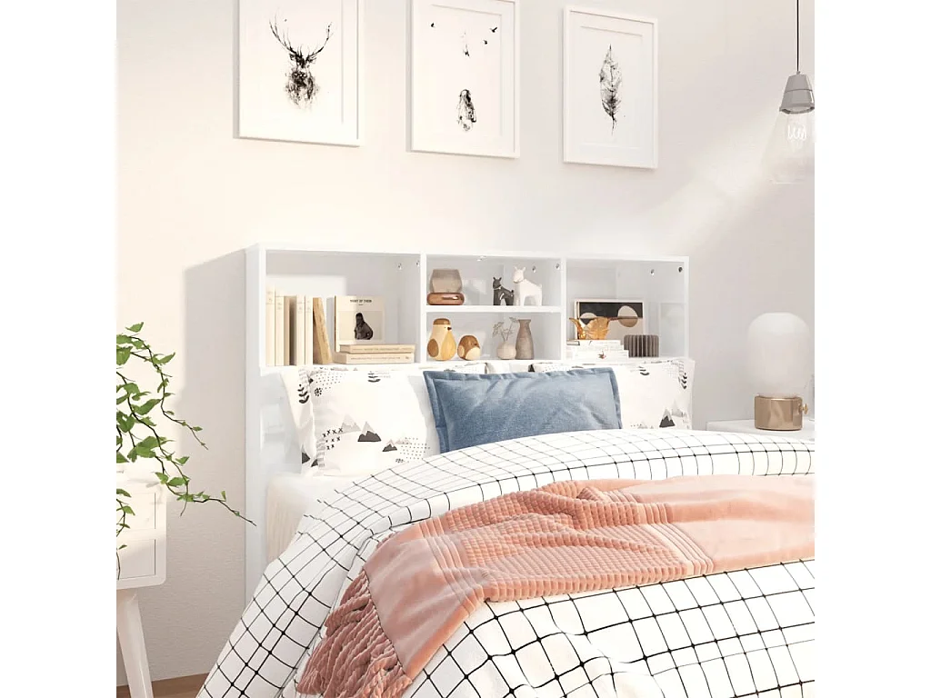 Kopfteil für Bett - Bett-Kopfteil mit Ablagen Hochglanz-Weiß 120x19x103,5 cm -MN294099