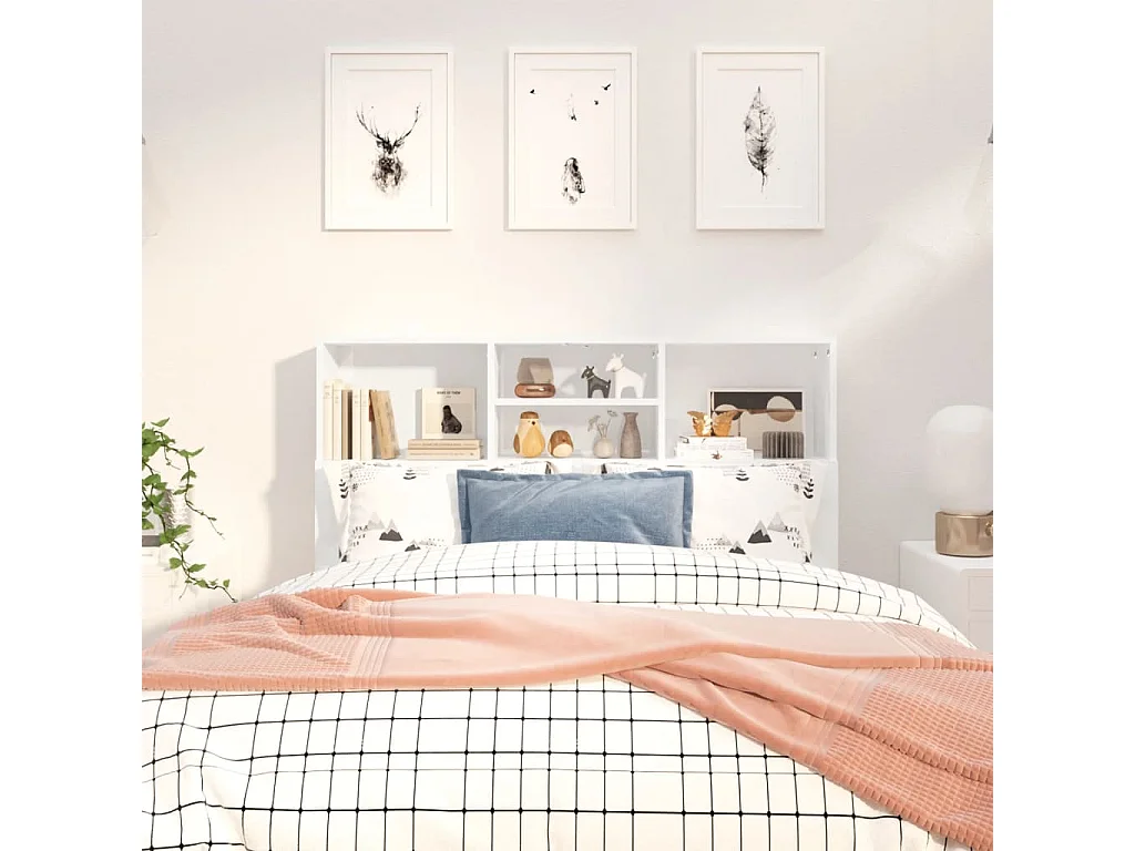 Kopfteil für Bett - Bett-Kopfteil mit Ablagen Hochglanz-Weiß 120x19x103,5 cm -MN294099