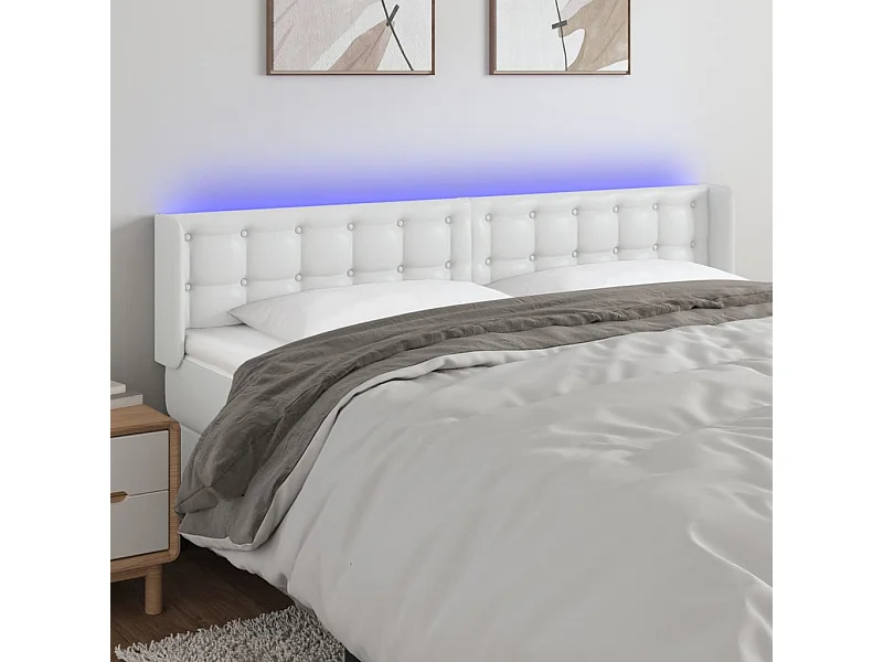LED - Kopfteil für Bett | Bett-Kopfteil Weiß 183x16x78/88 cm Kunstleder -MN268523