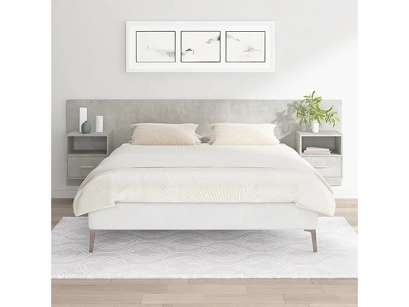 Kopfteil für Bett | Bett-Kopfteil mit Nachttischen Betongrau Holzwerkstoff -MN912207