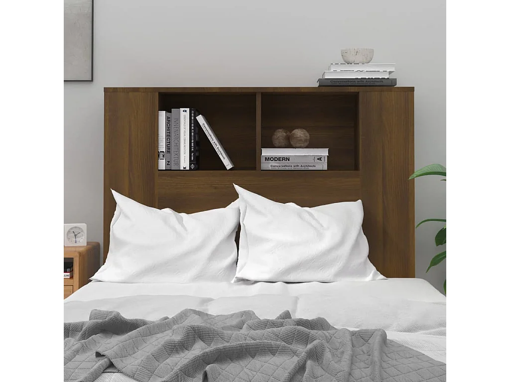 Kopfteil für Bett | Bett-Kopfteil mit Ablagen Braun Eichen-Optik 100x18,5x104,5 cm -MN688441