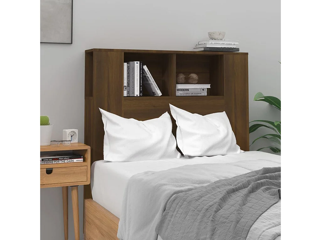 Kopfteil für Bett | Bett-Kopfteil mit Ablagen Braun Eichen-Optik 100x18,5x104,5 cm -MN688441