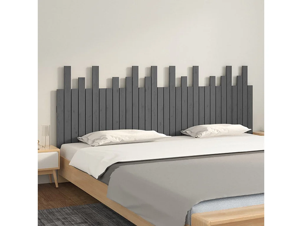 Wand-Kopfteil für Bett | Bett-Kopfteil Grau 204x3x80 cm Massivholz Kiefer -MN905852