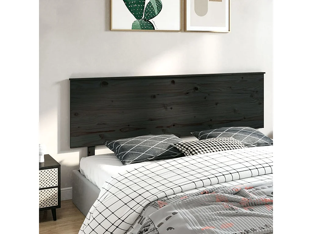 Kopfteil für Bett | Bett-Kopfteil Schwarz 204x6x82,5 cm Massivholz Kiefer -MN307157