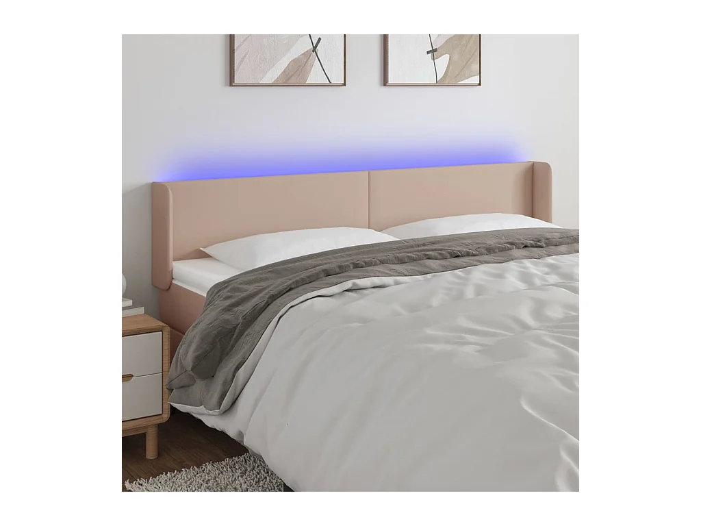 LED - Kopfteil für Bett | Bett-Kopfteil Cappuccino-Braun 203x16x78/88 cm Kunstleder  -MN795949