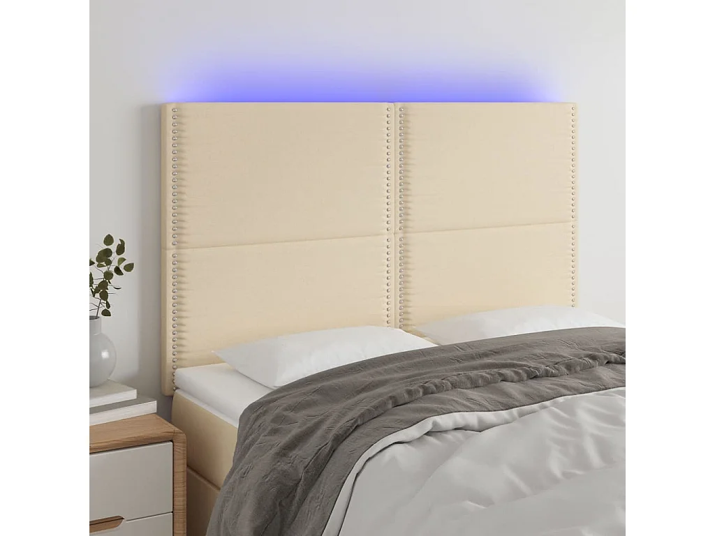 LED - Kopfteil für Bett | Bett-Kopfteil Creme 144x5x118/128 cm Stoff -MN306339