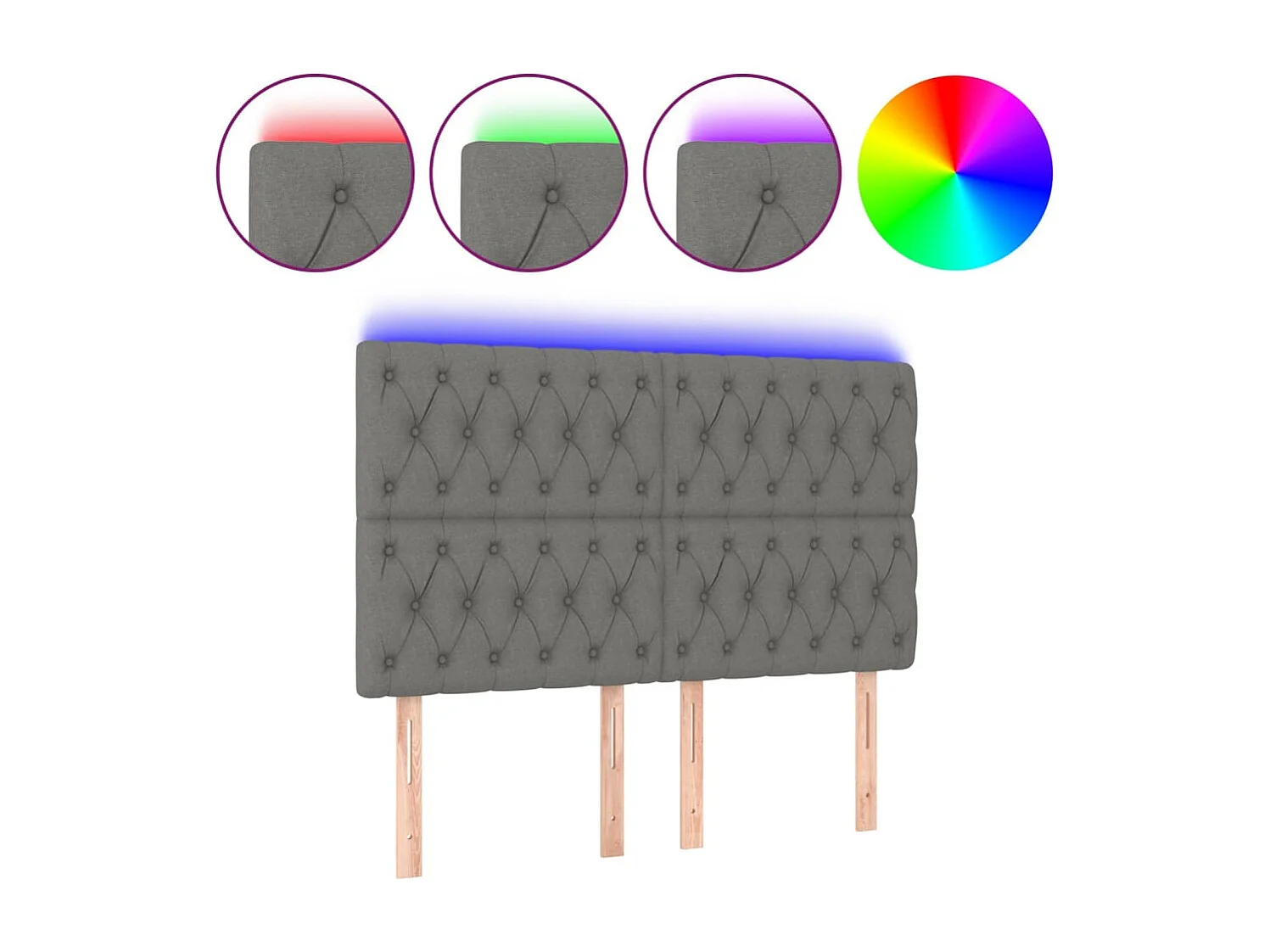 LED - Kopfteil für Bett | Bett-Kopfteil Dunkelgrau 144x7x118/128 cm Stoff -MN349405