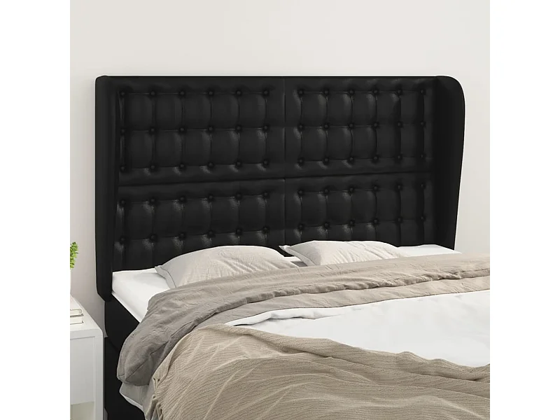 Kopfteil für Bett | Bett-Kopfteil mit Ohren Schwarz 147x23x118/128 cm Kunstleder -MN579578