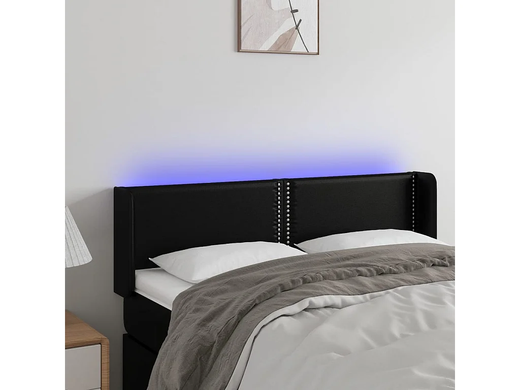 LED - Kopfteil für Bett | Bett-Kopfteil Schwarz 147x16x78/88 cm Kunstleder -MN821616