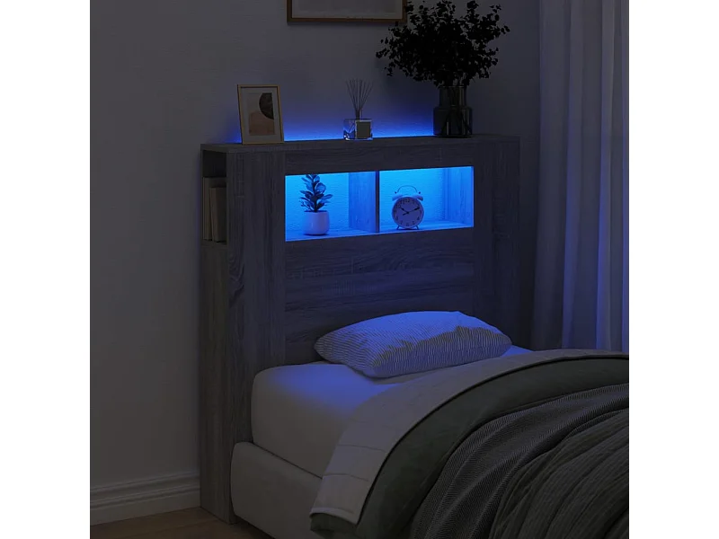 LED-Kopfteil für Bett | Bett-Kopfteil Grau Sonoma 100x18,5x103,5 cm Holzwerkstoff -MN495045